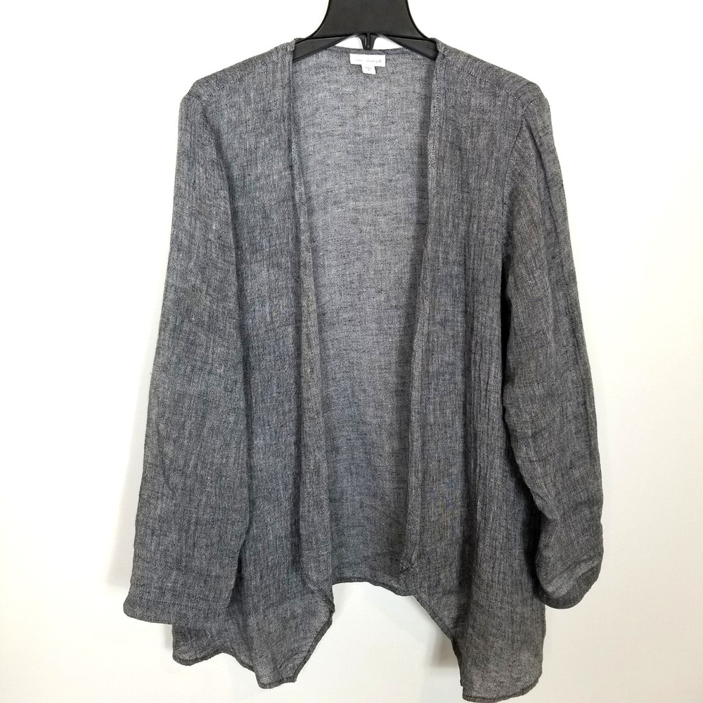 J.Jill Pure Jill Linen Crinckled Open Long Cardigan Sz M Heathered Gray Light
